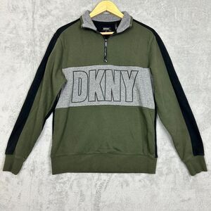 DKNY Mens 1/4 Zip Sweater Size Small Green Black